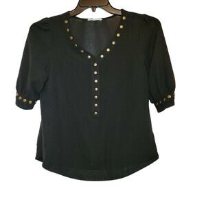 41 Hawthorne black grommet trimmed  vneck short puff sleeved top size XS